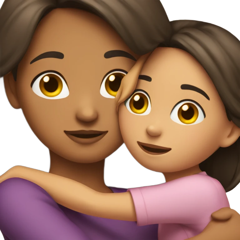 brunette girl hugs brunette mom emoji