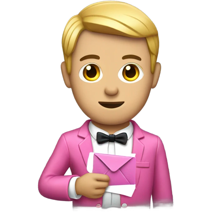 james bond in pink clothes with a an email icon in hand instead of the gun emoji