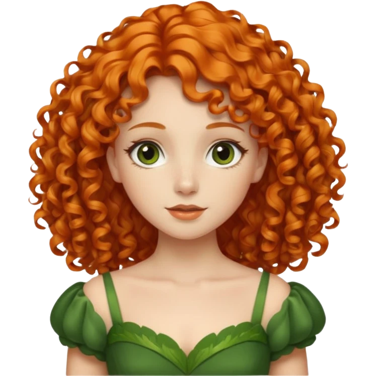 orange curly hair beautiful princess full body in leafy green dress elegant emoji