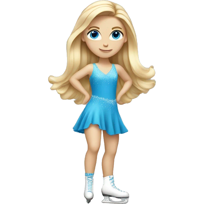 Blonde girl, long hair with blue eyes figure skating in dress emoji