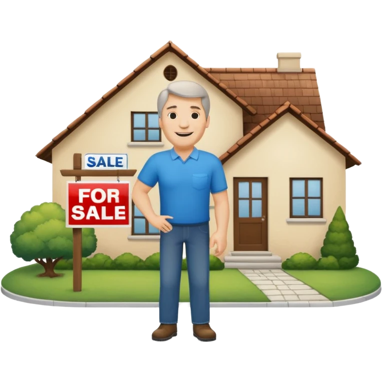emoji de bienes y raices, un hombre y una casa en "venta for sale" sin sol emoji