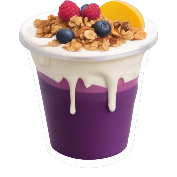 Açaí in a clear cup with layers of fruits and granola and condensed milk emoji