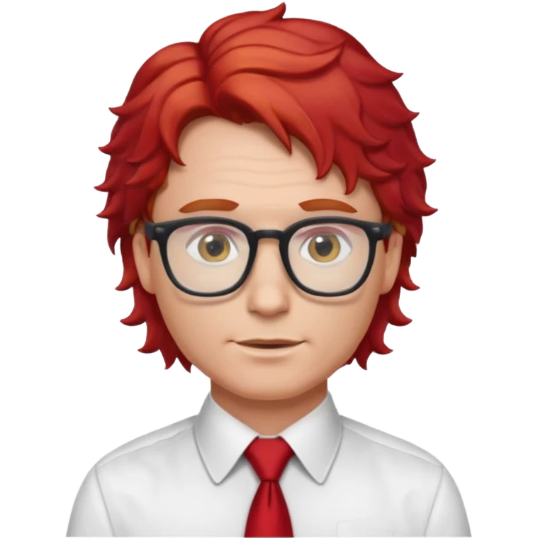 white man in white shirt, having red tie, red wavy hair, wearing glasses emoji