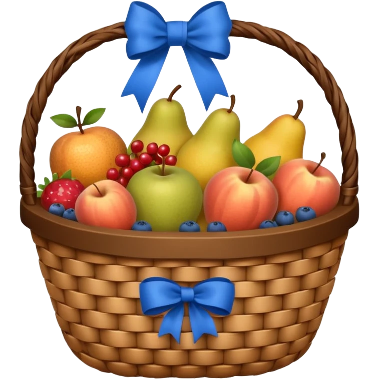 A basket with a blue ribbon on the handle emoji