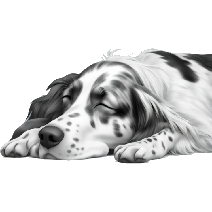 English setter black and White sleeping in a coverage  emoji