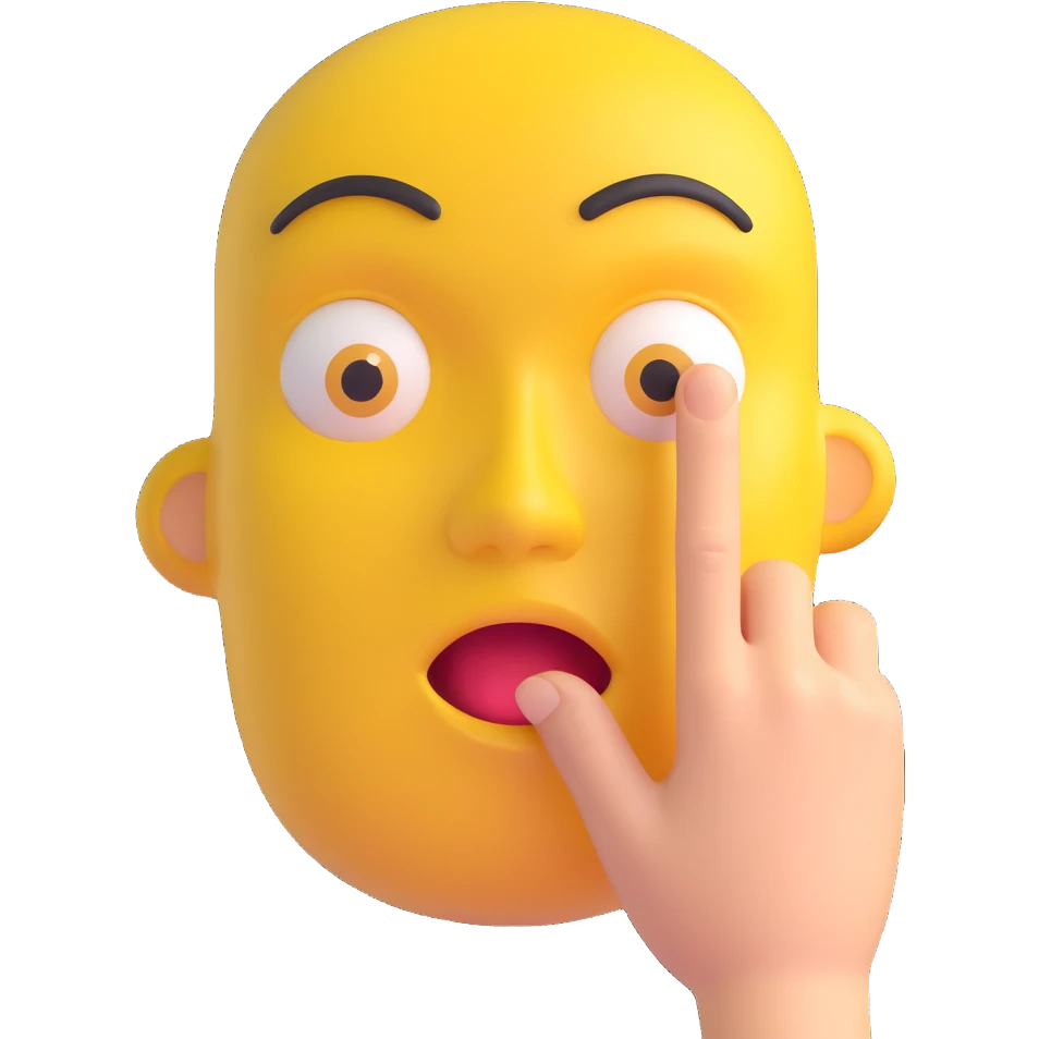 3D emoji of a yellow face with closed mouth and finger in front, 'shh' expression emoji