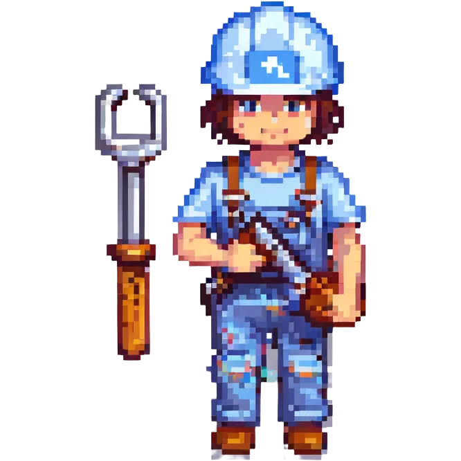 construction worker with helmet and tool pixel art emoji
