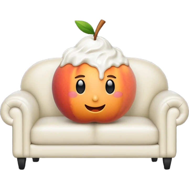 White cream drenched on a peach on a black couch emoji