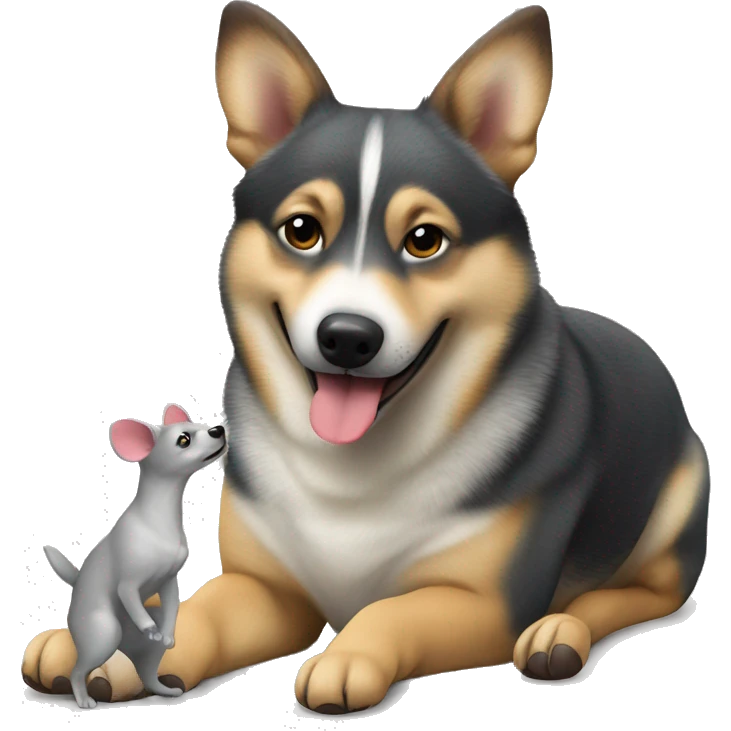A Swedish Vallhund eat a mouse emoji