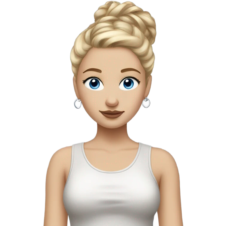 blonde girl with blue eyes, silver hoops, messy bun, clean girl, stockholm aesthetic inspired emoji