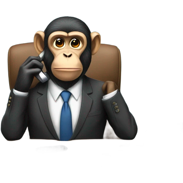 Monkey in a suit sitting at his desk taking a business call emoji