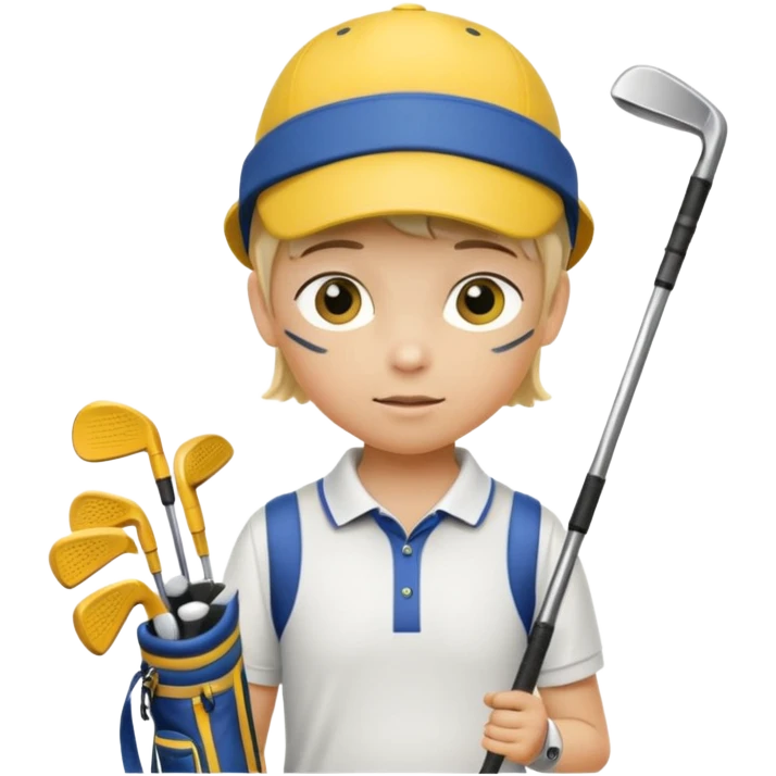 young child beginner golfer yellow default skin. with golf bags on their backs  emoji