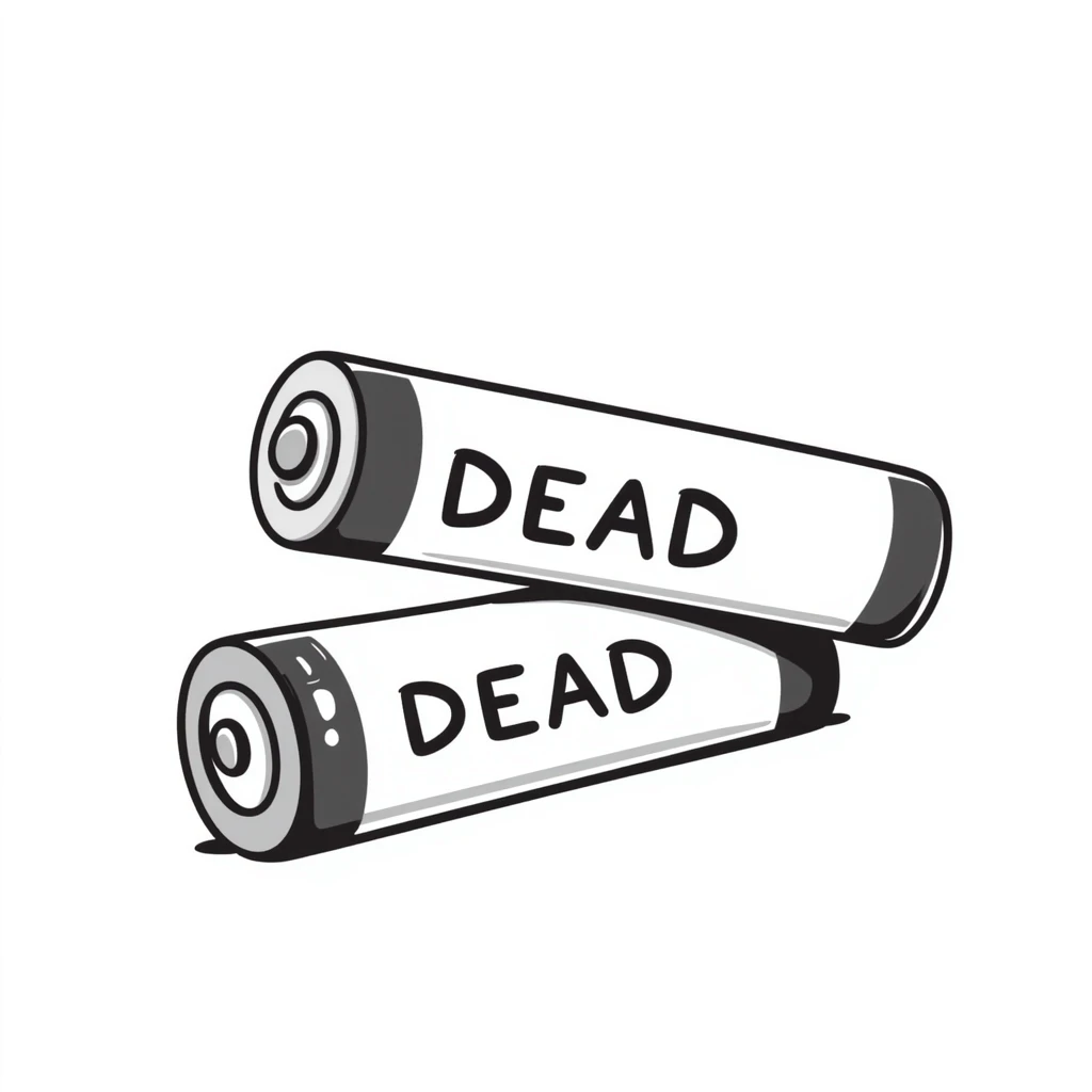 Two dead batteries stacked on top of each other, depleted, empty power emoji