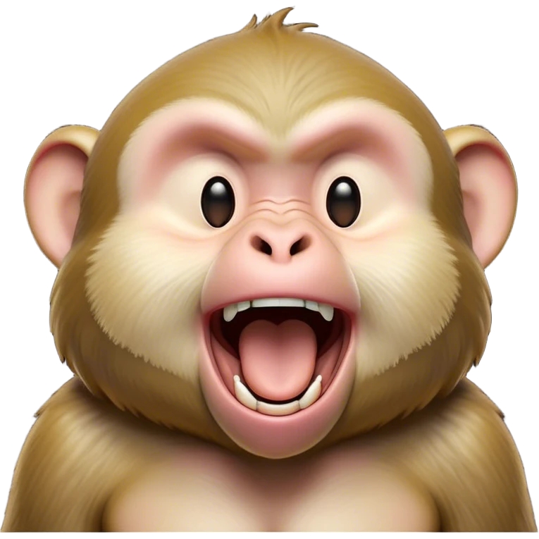 Cinematic Cute Yawning Macaque Portrait Emoji, Head tilted slightly with a dramatic, wide-open yawn, showcasing a gently textured face with half-closed, sleepy eyes and an open, relaxed mouth, Simplified yet irresistibly adorable features, highly detailed, glowing with a soft, cozy glow, high shine, relaxed yet expressive, stylized with a dash of whimsical charm, soft glowing outline, capturing the essence of a drowsy yet affectionate primate that appears ready to stretch out for a nap! emoji