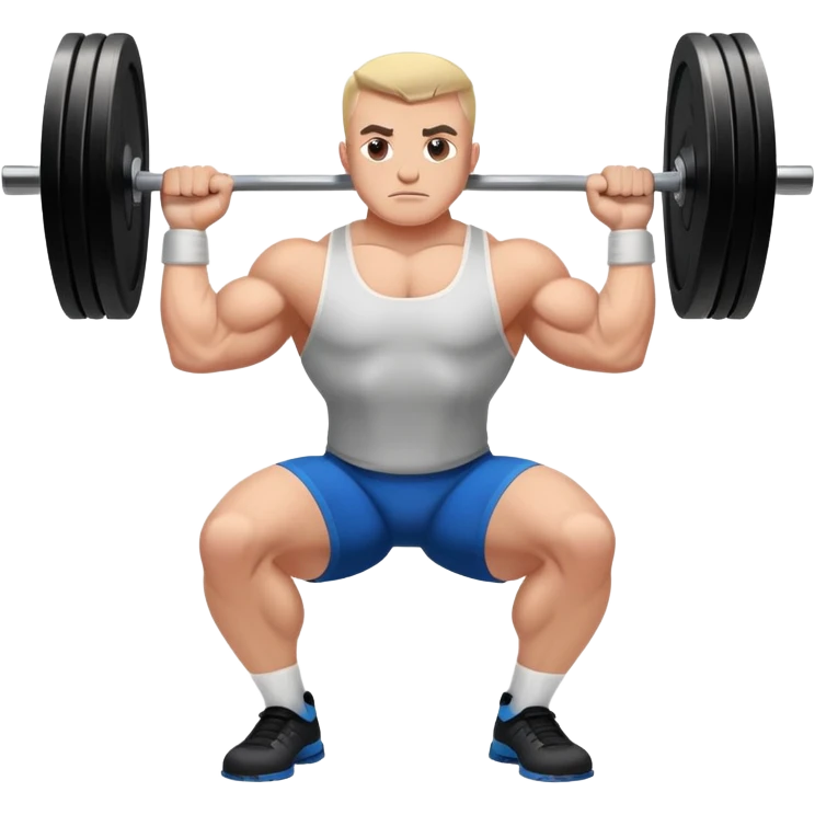 Powerlifter lifting a heavy barbell in a dramatic display of strength, muscles flexing under the pressure. The focus is on the lifter's intense effort and the heavy weights on each side. The background features a gym with weights and equipment, emphasizing the raw power of the sport.  emoji