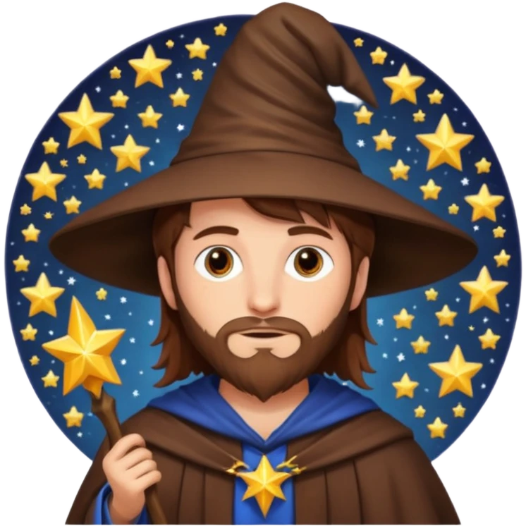 Brown haired wizard with stars around him emoji