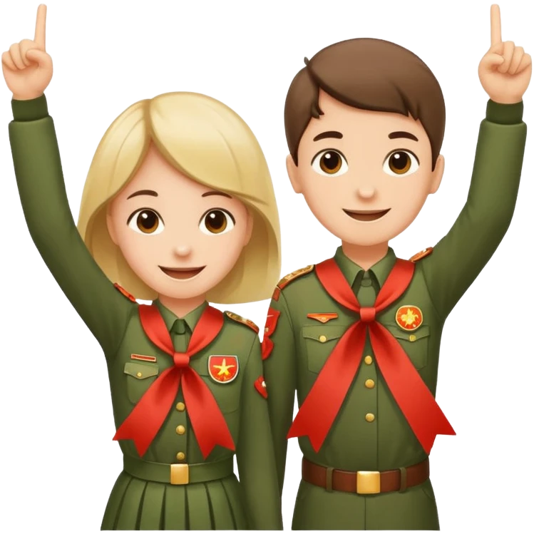 Happy Victory day। A banner is standing with a boy on one side and a girl on the other. emoji