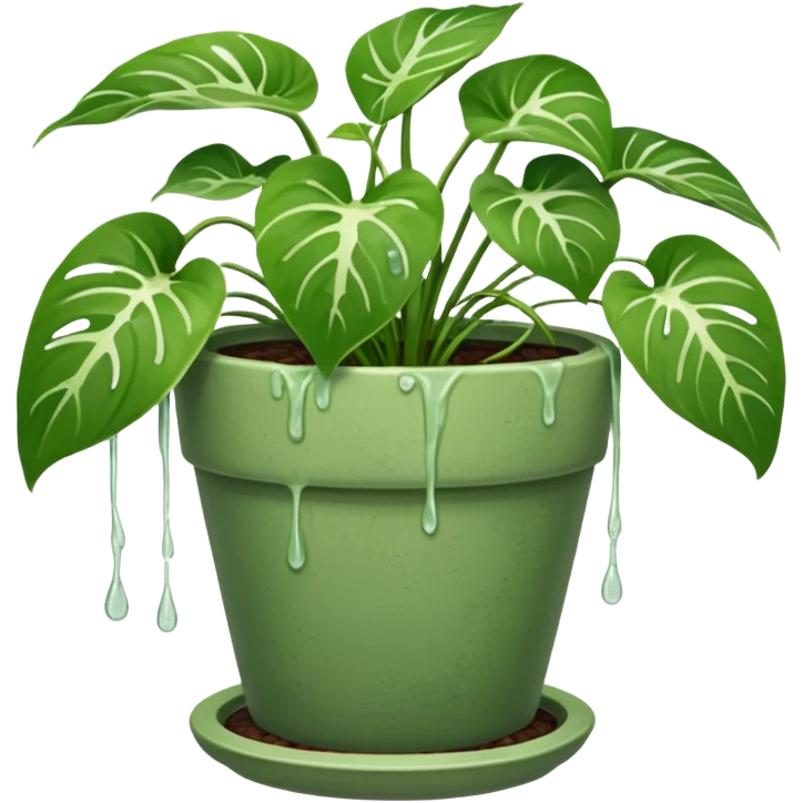 Long trailing pothos in a plant pot with drip tray emoji