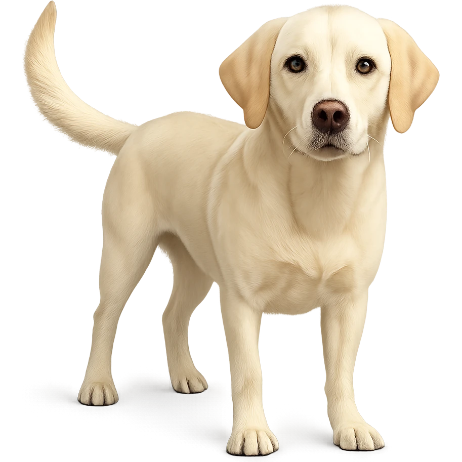 labrador girl, standing, wagging tail, light fur, big ears emoji