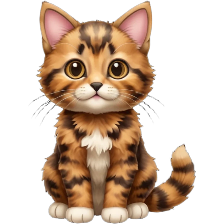 A high-resolution photo-realistic digital illustration of a brown tortoiseshell kitten, chest upward emoji