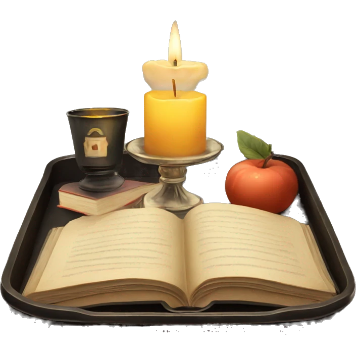 vintage tray with books and candle emoji