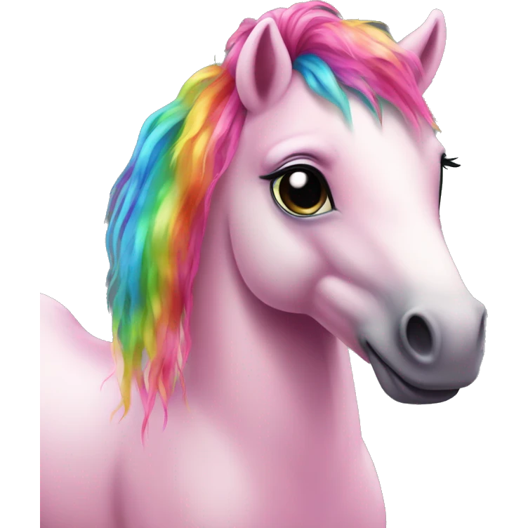 Realistic pink pony with rainbow hair full height emoji
