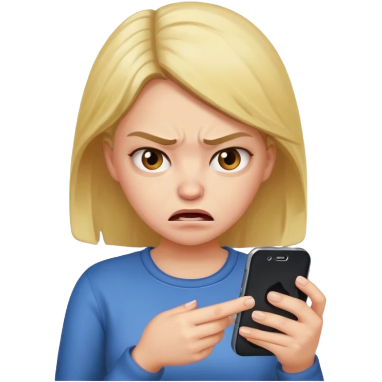  are you crazy? there is two phone..........only one phone and the girl's feeling is not so embarrassed or angry. please create 'angry and embarrassed girl looking at her 'one' cell phone'  emoji
