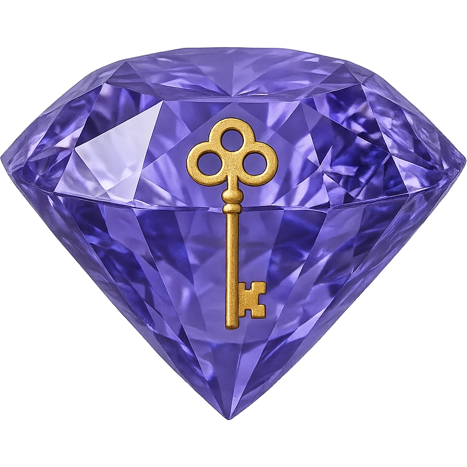 real diamond, color #9665db, with complex 🗝️ key  symbol on the diamond. emoji