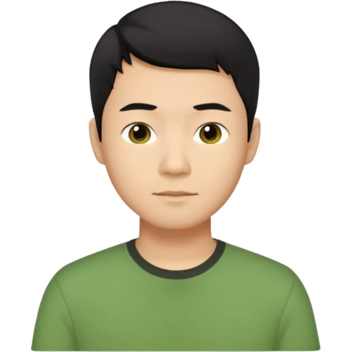 asian man black short hair green shirt emoji
