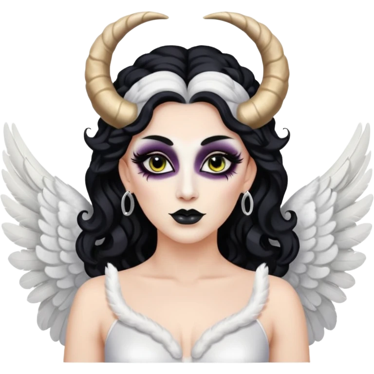 Drag queen with angel wings and ram horns emoji