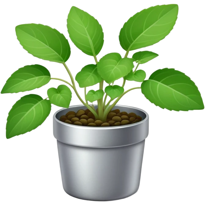 Young sprouts of Plectranthus Verticillatus with perfectly circular coin-shaped leaves in a silver metallic pot emoji