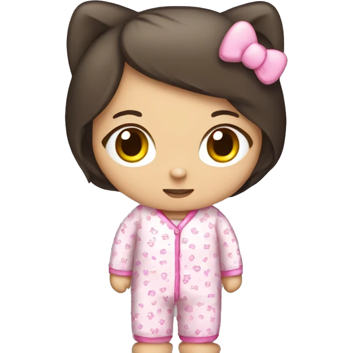 Brunette girl wearing cute hello kitty pyjama  emoji