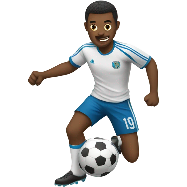Man with 5 legs kicking a soccer ball emoji