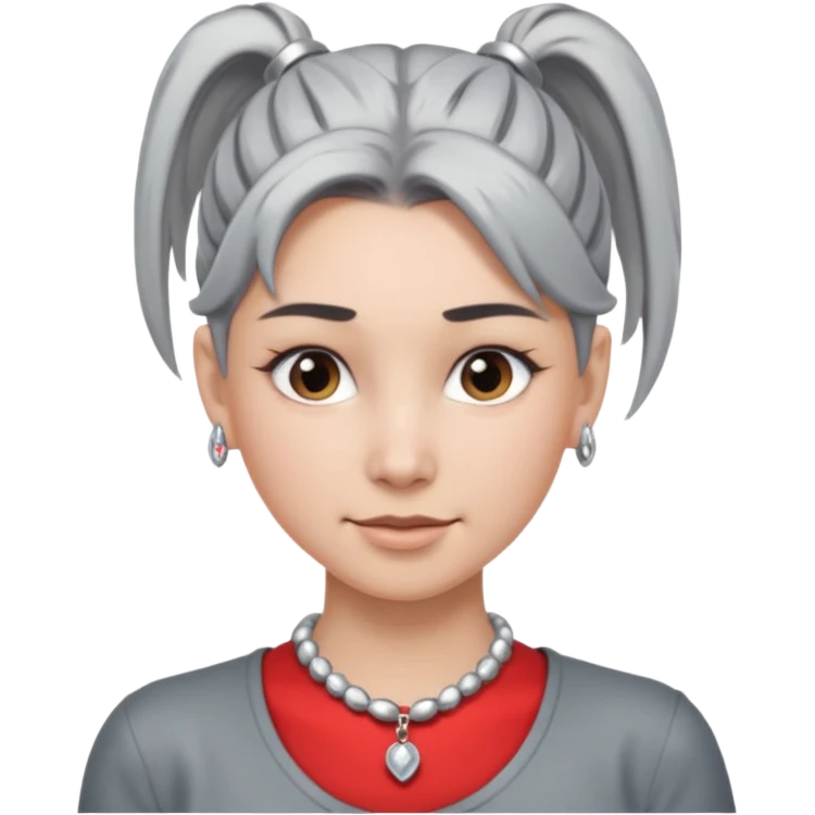 Female with Silver Necklace, grey skin,ponytail hair, more bright silver,highlight necklace, different expressions. emoji