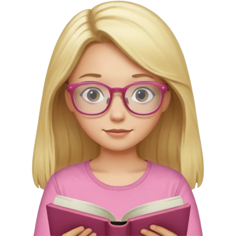 long hair blonde girl pink top with glasses reading emoji