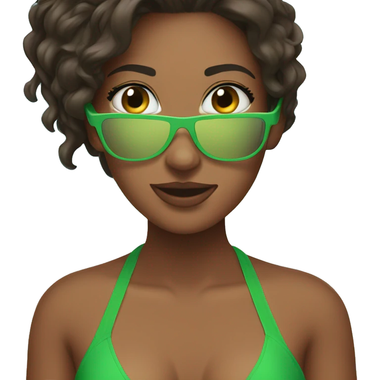 Brunette in green bikini  emoji