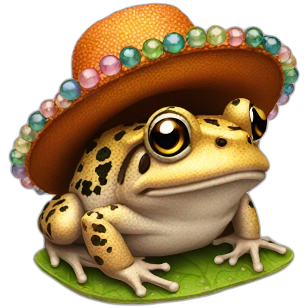 a toad in beads and a hat emoji