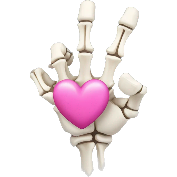 Skeleton fist w middle finger upright w pink heart emoji