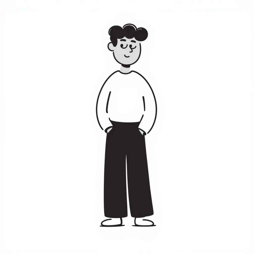Hand-drawn figure in casual clothing, standing pose emoji