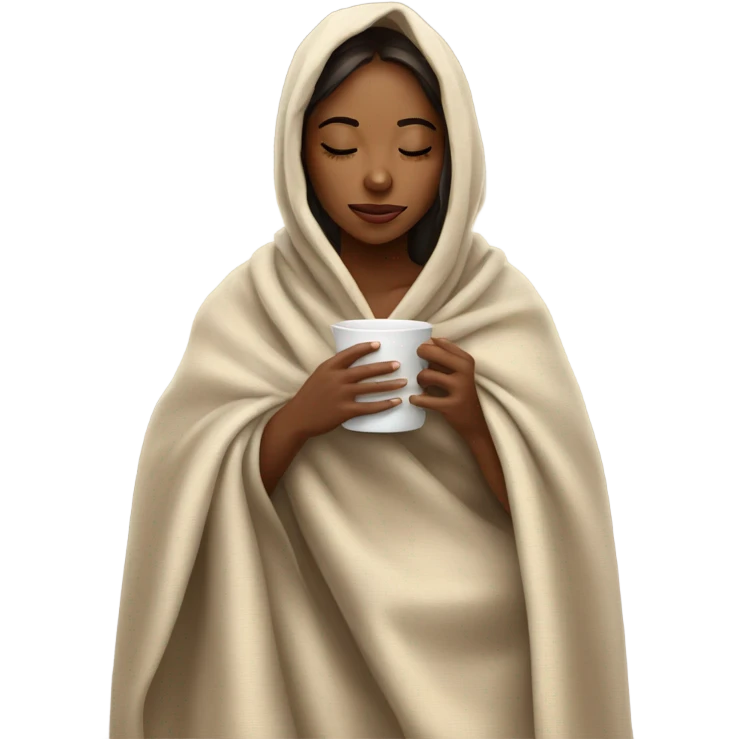 girl inside a blanket sipping coffee eyes closed emoji