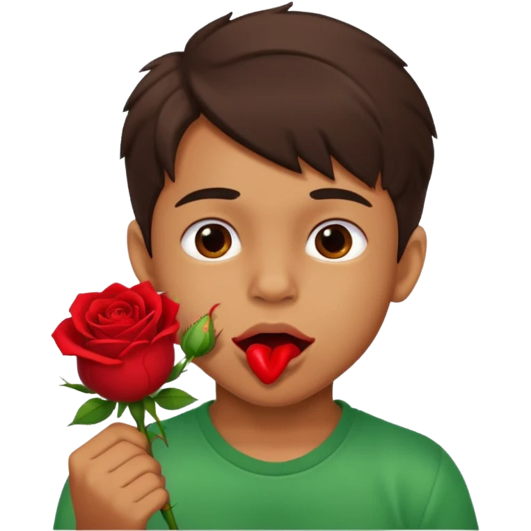 naughty-looking boy biting a rose in his mouth emoji