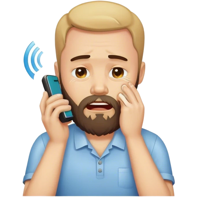 Bearded man crying at phone emoji