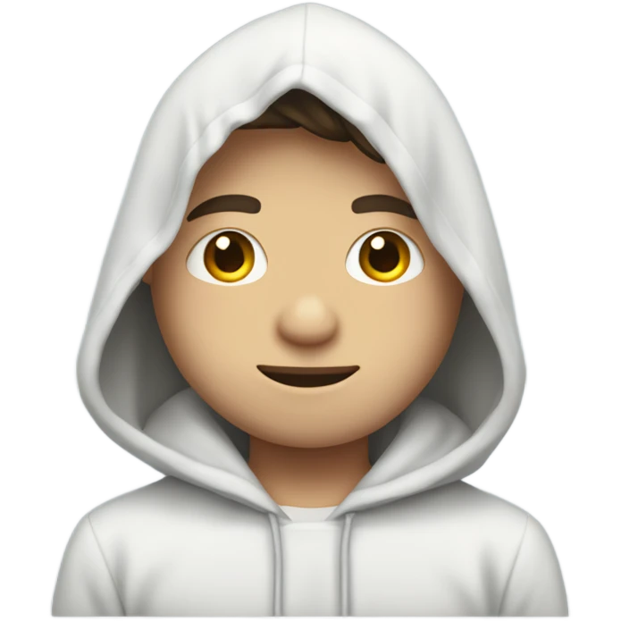 young man with curtains, white skin, hoodie that says “no bullying.” emoji