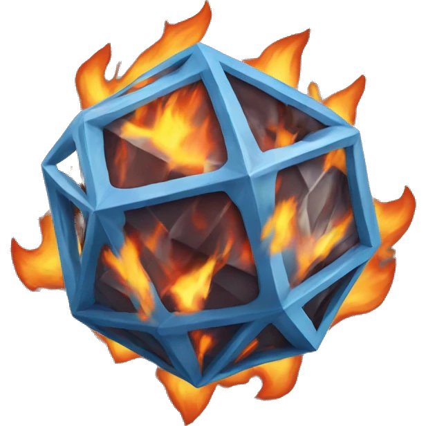 Fire icosahedron emoji