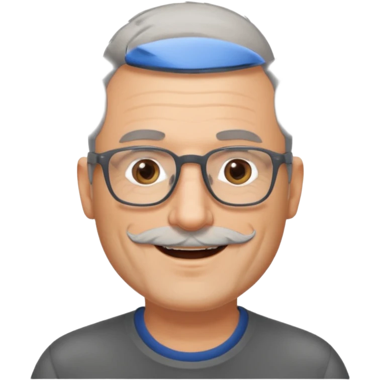 54 year old man, short shaved grey hair, beard stubble, glasses emoji