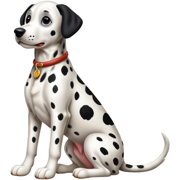 cinematic-[dalmatian dog]-realistic-full-body-sitting-emoji,-tail-resting-loosely-beside-its-paws,-head-tilted-dramatically,-sleek-[spotted]-fur,-simplified-yet-realistic-focused-features,-highly-detailed,-glowing-with-an-almost-sarcastic-glow emoji