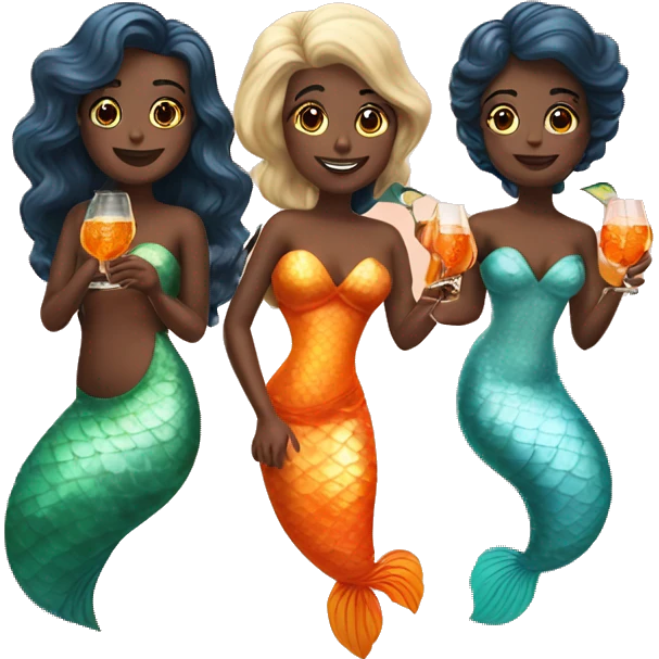 Three beautiful mermaidsdrinking aperol spritz emoji