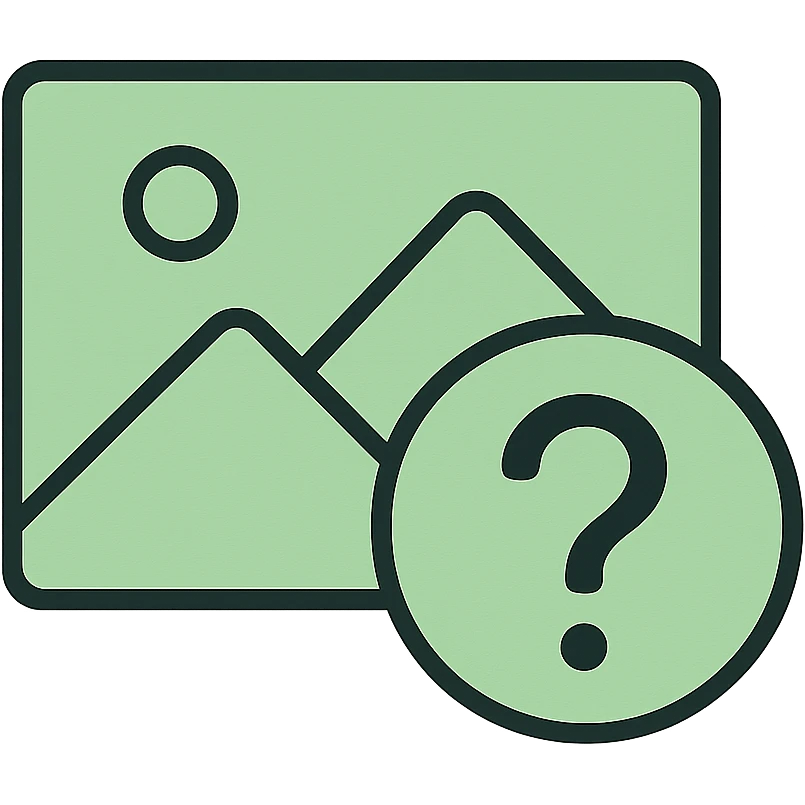 minimal image placeholder icon, light green color, large question mark overlay emoji