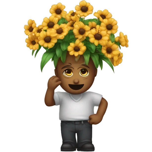emoji triste segurando um buque de flores com corações quebrados de cor pretos em volta emoji