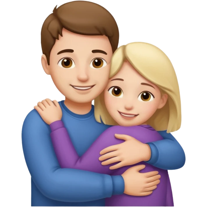 Texte ´Gros câlin’, en dessous un homme fait un câlin à sa sœur.  emoji